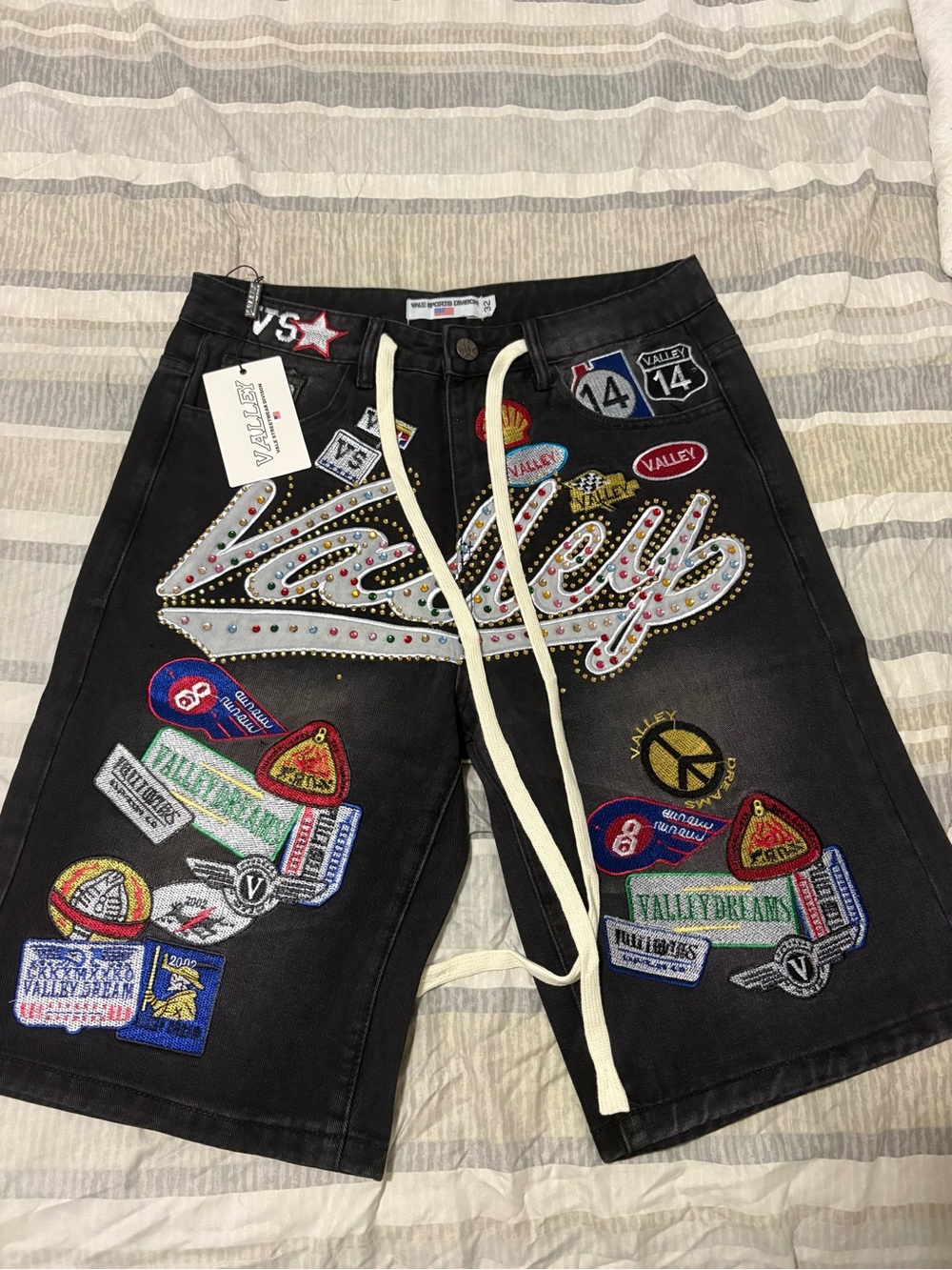 Embroidered Black Men’s Shorts with Patchwork Details